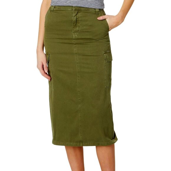Madewell Garment Dyed Cargo Denim Midi Skirt Khaki Green Size 27 NWT - Picture 1 of 11